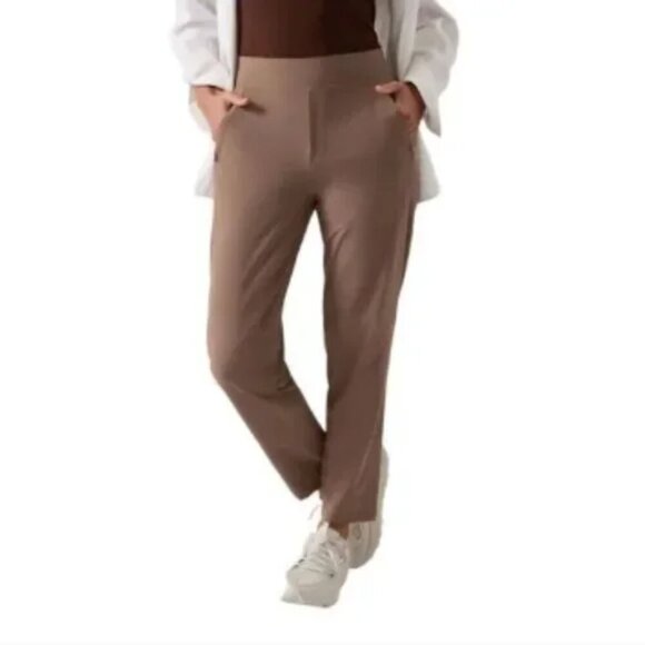 Athleta Brooklyn Ankle Pants Cappuccino with Ribbed Sides sz 10 - Picture 1 of 6